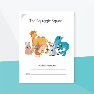 A worksheet cover for the "Number Formation Booklet" featuring cartoon animals and spaces to fill in "Makes Numbers" and "Name.