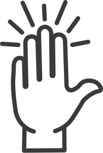 Icon of a raised hand with rays emanating from it, symbolizing a high-five gesture.
