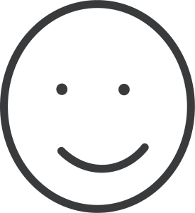 Black and white simple smiley face with circular eyes and a curved line for a mouth.