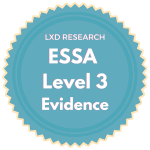 A blue badge with the text "LXD Research ESSA Level 3 Evidence" in white letters.